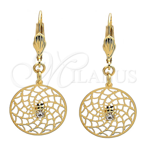 Oro Laminado Dangle Earring, Gold Filled Style with White Cubic Zirconia, Polished, Golden Finish, 73.01
