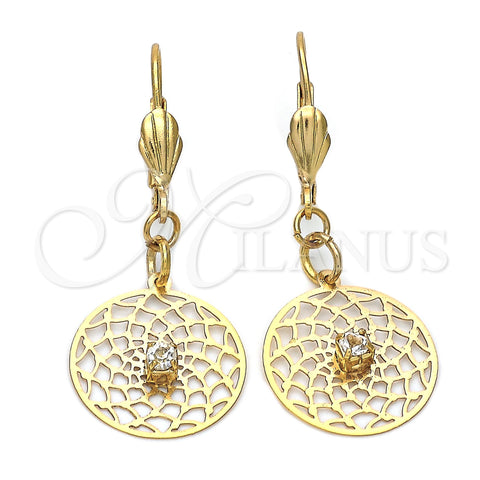 Oro Laminado Dangle Earring, Gold Filled Style Flower and Filigree Design, with White Cubic Zirconia, Polished, Golden Finish, 73.013