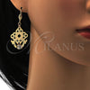 Oro Laminado Dangle Earring, Gold Filled Style Flower Design, with White Crystal, Polished, Golden Finish, 81.013