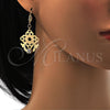 Oro Laminado Dangle Earring, Gold Filled Style Flower Design, with White Crystal, Polished, Golden Finish, 81.013