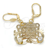 Oro Laminado Dangle Earring, Gold Filled Style Flower Design, with White Crystal, Polished, Golden Finish, 81.013