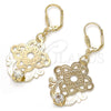 Oro Laminado Dangle Earring, Gold Filled Style Flower Design, with White Crystal, Polished, Golden Finish, 81.013