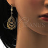 Oro Laminado Dangle Earring, Gold Filled Style Teardrop Design, with White Crystal, Polished, Golden Finish, 61.002