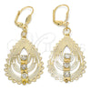 Oro Laminado Dangle Earring, Gold Filled Style Teardrop Design, with White Crystal, Polished, Golden Finish, 61.002