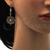 Oro Laminado Dangle Earring, Gold Filled Style Flower Design, with White Crystal, Polished, Golden Finish, 69.005