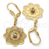 Oro Laminado Dangle Earring, Gold Filled Style Flower Design, with White Crystal, Polished, Golden Finish, 69.005