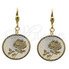 Oro Laminado Dangle Earring, Gold Filled Style Flower Design, Polished, Golden Finish, 69.012