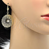 Oro Laminado Dangle Earring, Gold Filled Style Flower and Filigree Design, with White Crystal, Polished, Golden Finish, 61.001