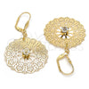 Oro Laminado Dangle Earring, Gold Filled Style Flower and Filigree Design, with White Crystal, Polished, Golden Finish, 61.001