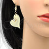 Oro Laminado Dangle Earring, Gold Filled Style Heart Design, with White Crystal, Diamond Cutting Finish, Golden Finish, 77.002