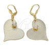 Oro Laminado Dangle Earring, Gold Filled Style Heart Design, with White Crystal, Diamond Cutting Finish, Golden Finish, 77.002