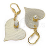 Oro Laminado Dangle Earring, Gold Filled Style Heart Design, with White Crystal, Diamond Cutting Finish, Golden Finish, 77.002