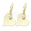 Oro Laminado Dangle Earring, Gold Filled Style Heart Design, with White Crystal, Diamond Cutting Finish, Golden Finish, 77.002