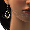 Oro Laminado Dangle Earring, Gold Filled Style Teardrop Design, with White Crystal, Polished, Golden Finish, 89.003