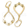 Oro Laminado Dangle Earring, Gold Filled Style Teardrop Design, with White Crystal, Polished, Golden Finish, 89.003