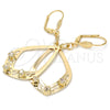 Oro Laminado Dangle Earring, Gold Filled Style Teardrop Design, with White Crystal, Polished, Golden Finish, 89.003