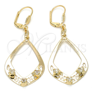 Oro Laminado Dangle Earring, Gold Filled Style Teardrop Design, with White Crystal, Polished, Golden Finish, 89.003