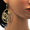 Oro Laminado Dangle Earring, Gold Filled Style Flower and Butterfly Design, with White Crystal, Polished, Golden Finish, 64.003