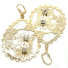 Oro Laminado Dangle Earring, Gold Filled Style Flower and Butterfly Design, with White Crystal, Polished, Golden Finish, 64.003