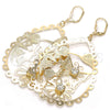 Oro Laminado Dangle Earring, Gold Filled Style Flower and Butterfly Design, with White Crystal, Polished, Golden Finish, 64.003