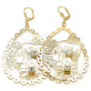 Oro Laminado Dangle Earring, Gold Filled Style Flower and Butterfly Design, with White Crystal, Polished, Golden Finish, 64.003
