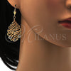 Oro Laminado Dangle Earring, Gold Filled Style Leaf Design, with White Crystal, Matte Finish, Golden Finish, 73.011