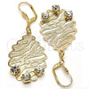 Oro Laminado Dangle Earring, Gold Filled Style Leaf Design, with White Crystal, Matte Finish, Golden Finish, 73.011