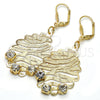 Oro Laminado Dangle Earring, Gold Filled Style Leaf Design, with White Crystal, Matte Finish, Golden Finish, 73.011