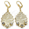 Oro Laminado Dangle Earring, Gold Filled Style Leaf Design, with White Crystal, Matte Finish, Golden Finish, 73.011