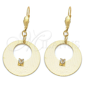 Oro Laminado Dangle Earring, Gold Filled Style with White Cubic Zirconia, Polished, Golden Finish, 02.64.0063