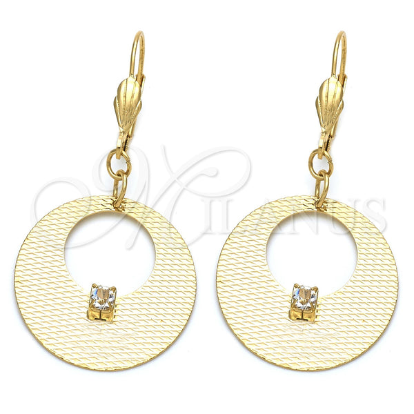 Oro Laminado Dangle Earring, Gold Filled Style with White Cubic Zirconia, Polished, Golden Finish, 02.64.0063