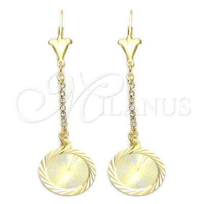 Oro Laminado Long Earring, Gold Filled Style with White Cubic Zirconia, Polished, Golden Finish, 02.63.1285