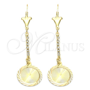 Oro Laminado Long Earring, Gold Filled Style with White Cubic Zirconia, Polished, Golden Finish, 02.63.1285