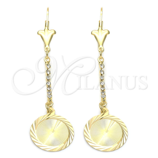 Oro Laminado Long Earring, Gold Filled Style with White Cubic Zirconia, Polished, Golden Finish, 02.63.1285