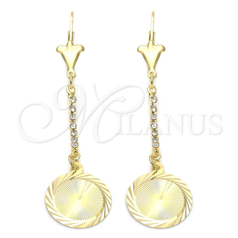 Oro Laminado Long Earring, Gold Filled Style with White Cubic Zirconia, Polished, Golden Finish, 02.63.1285
