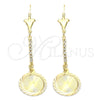 Oro Laminado Long Earring, Gold Filled Style with White Cubic Zirconia, Polished, Golden Finish, 02.63.1285