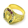 Oro Laminado Mens Ring, Gold Filled Style Guadalupe Design, with Multicolor Cubic Zirconia, Polished, Golden Finish, 5.178.005.09 (Size 9)