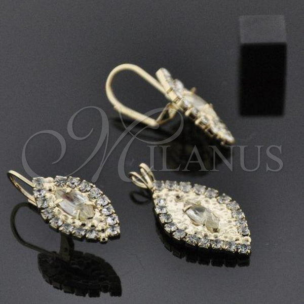 Oro Laminado Earring and Pendant Adult Set, Gold Filled Style with White Cubic Zirconia, Polished, Golden Finish, 5.057.006
