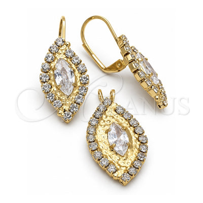 Oro Laminado Earring and Pendant Adult Set, Gold Filled Style with White Cubic Zirconia, Polished, Golden Finish, 5.057.006
