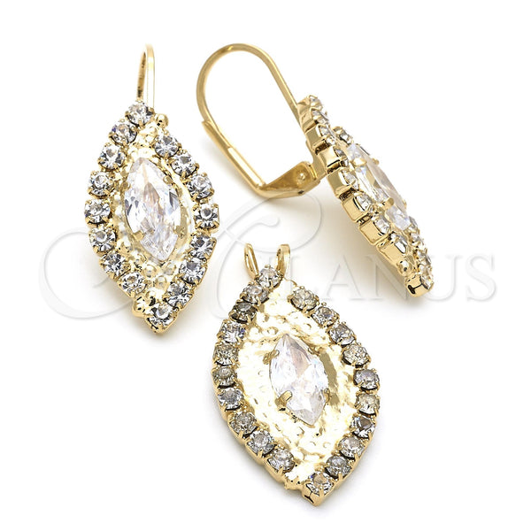 Oro Laminado Earring and Pendant Adult Set, Gold Filled Style with White Cubic Zirconia, Polished, Golden Finish, 5.057.006