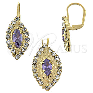 Oro Laminado Earring and Pendant Adult Set, Gold Filled Style with White Cubic Zirconia, Polished, Golden Finish, 5.057.007