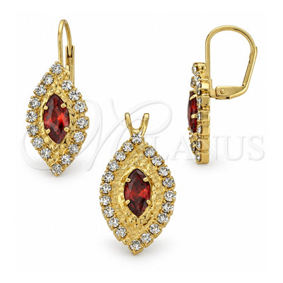 Oro Laminado Earring and Pendant Adult Set, Gold Filled Style with White Cubic Zirconia, Polished, Golden Finish, 5.057.008