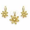 Oro Laminado Earring and Pendant Adult Set, Gold Filled Style Flower Design, with White Cubic Zirconia, Polished, Golden Finish, 5.056.002