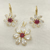 Oro Laminado Earring and Pendant Adult Set, Gold Filled Style Flower Design, with White Cubic Zirconia, Polished, Golden Finish, 5.056.004