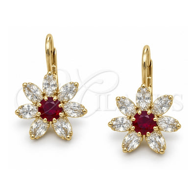 Oro Laminado Earring and Pendant Adult Set, Gold Filled Style Flower Design, with White Cubic Zirconia, Polished, Golden Finish, 5.056.004