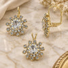 Oro Laminado Earring and Pendant Adult Set, Gold Filled Style Flower Design, with White Cubic Zirconia, Polished, Golden Finish, 5.057.002