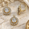 Oro Laminado Earring and Pendant Adult Set, Gold Filled Style with White Cubic Zirconia, Polished, Golden Finish, 5.057.010