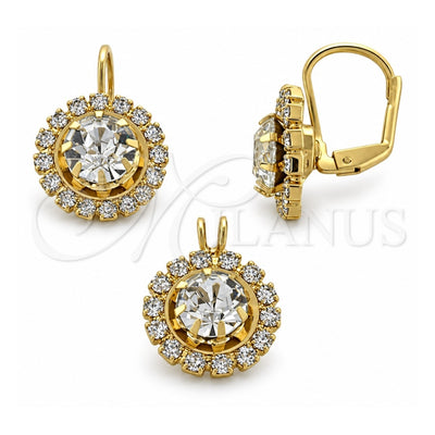Oro Laminado Earring and Pendant Adult Set, Gold Filled Style with White Cubic Zirconia, Polished, Golden Finish, 5.057.010