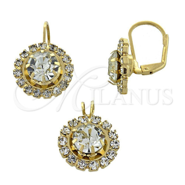 Oro Laminado Earring and Pendant Adult Set, Gold Filled Style with White Cubic Zirconia, Polished, Golden Finish, 5.057.010