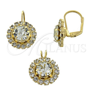 Oro Laminado Earring and Pendant Adult Set, Gold Filled Style with White Cubic Zirconia, Polished, Golden Finish, 5.057.010